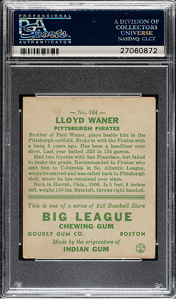 1933 R319 Goudey #164 Lloyd Waner PSA VG-EX 4