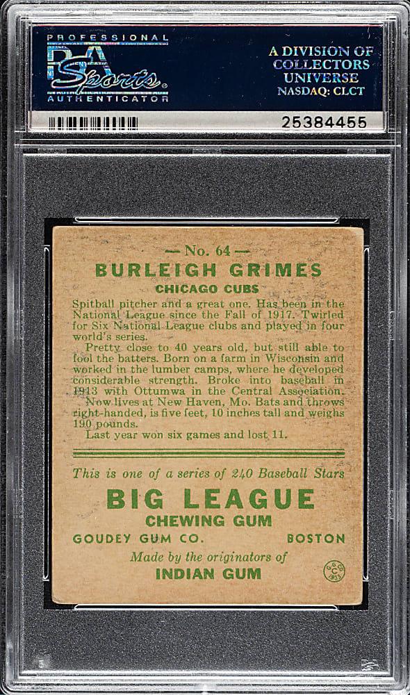1933 R319 Goudey #64 Burleigh Grimes PSA VG-EX 4
