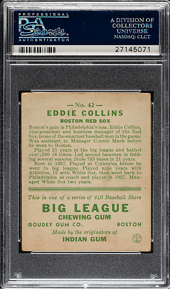 1933 R319 Goudey #42 Eddie Collins PSA VG-EX 4