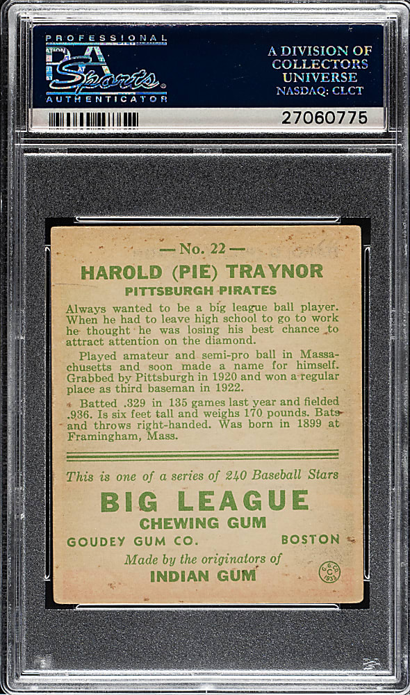 1933 R319 Goudey #22 Pie Traynor PSA VG-EX 4