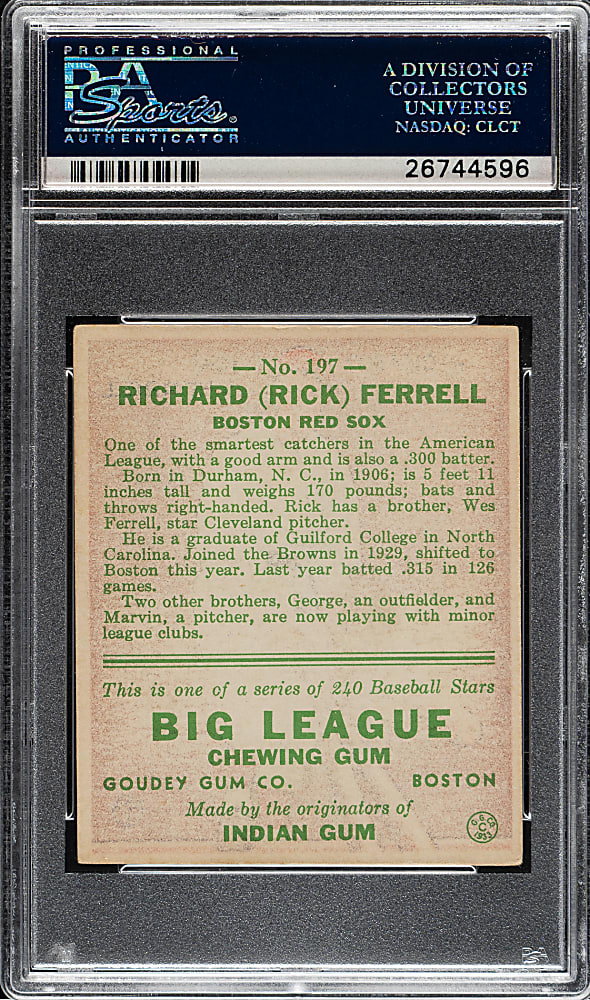 1933 R319 Goudey #197 Rick Ferrell PSA VG-EX+ 4.5