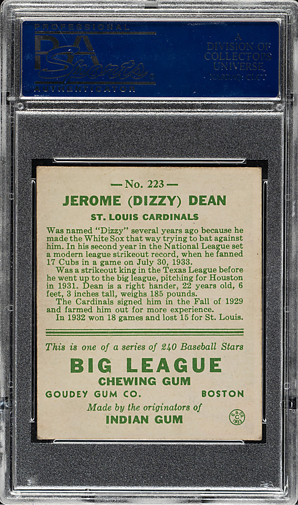 1933 R319 Goudey #223 Dizzy Dean PSA VG-EX 4