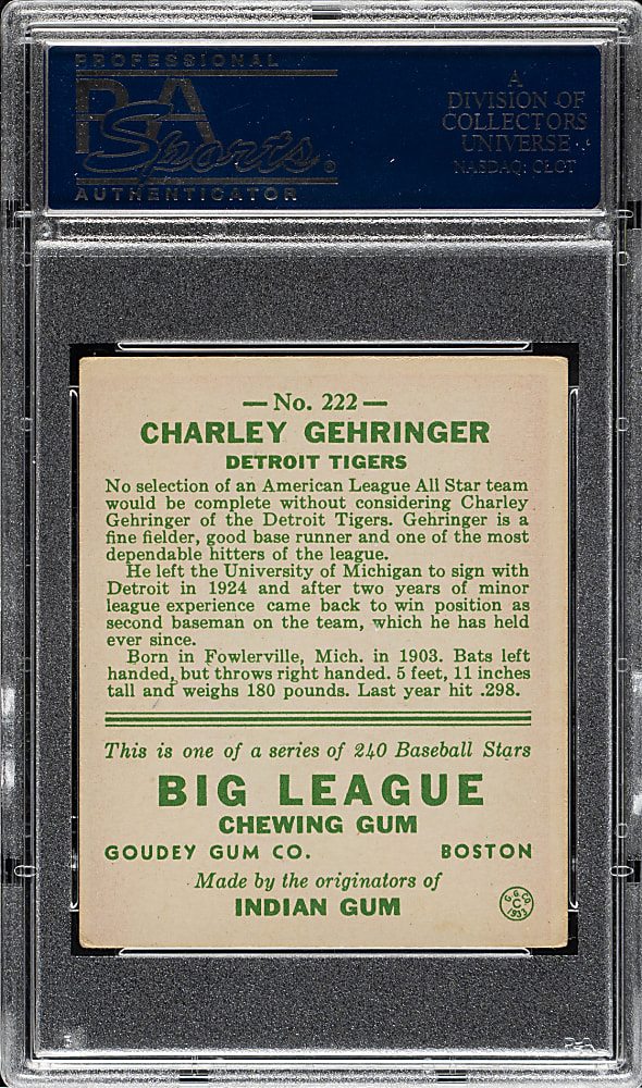 1933 R319 Goudey #222 Charley Gehringer PSA VG-EX 4