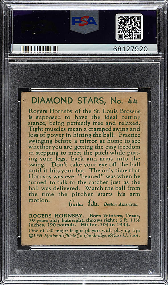 1934-1936 R327 Diamond Stars #44 Rogers Hornsby PSA GOOD 2