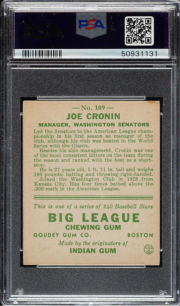 1933 R319 Goudey #109 Joe Cronin PSA VG-EX 4