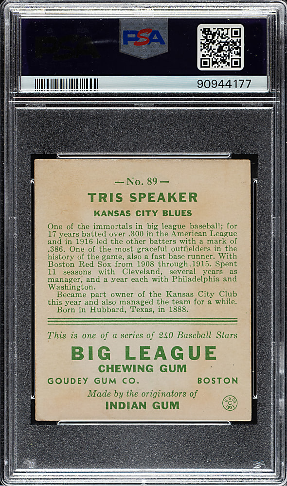 1933 R319 Goudey #89 Tris Speaker PSA VG 3