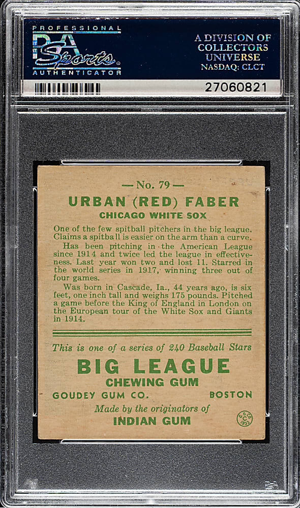 1933 R319 Goudey #79 Red Faber PSA VG-EX 4