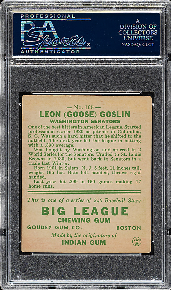 1933 R319 Goudey #168 Goose Goslin PSA VG-EX 4
