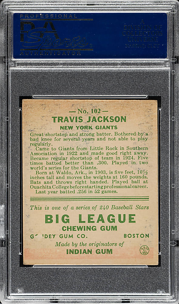 1933 R319 Goudey #102 Travis C. Jackson PSA VG-EX 4