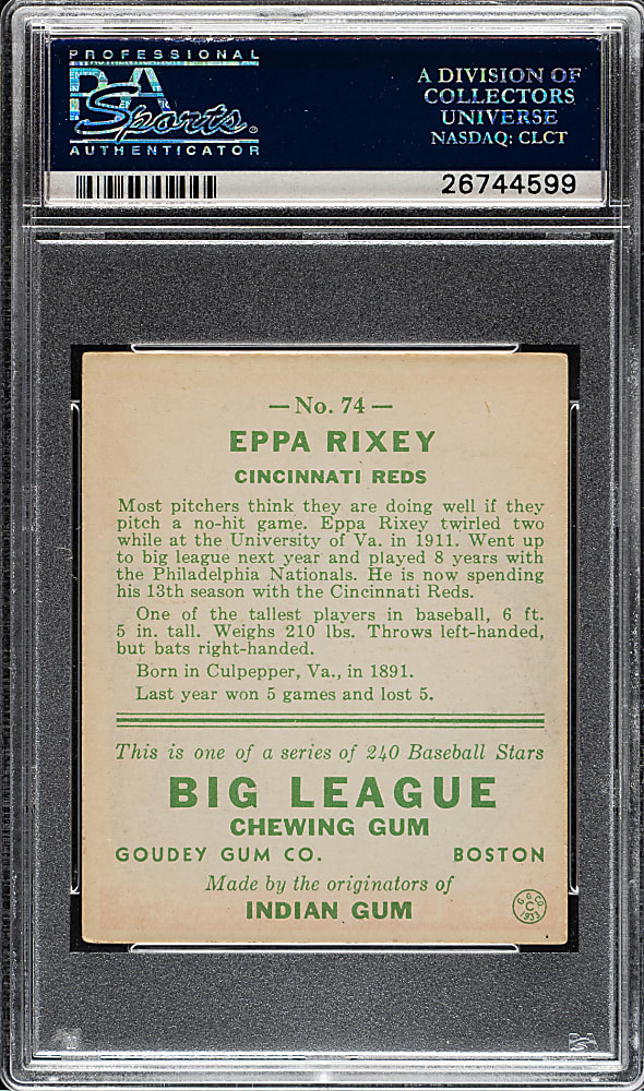 1933 R319 Goudey #74 Eppa Rixey PSA EX 5