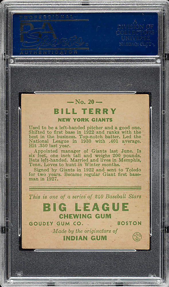 1933 R319 Goudey #20 Bill Terry PSA EX 5