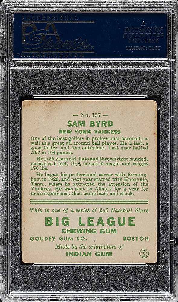 1933 R319 Goudey #157 Sammy Byrd PSA VG+ 3.5