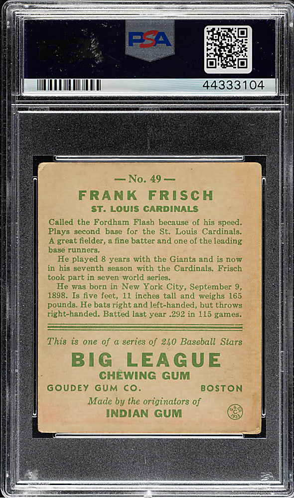 1933 R319 Goudey #49 Frank Frisch PSA VG 3