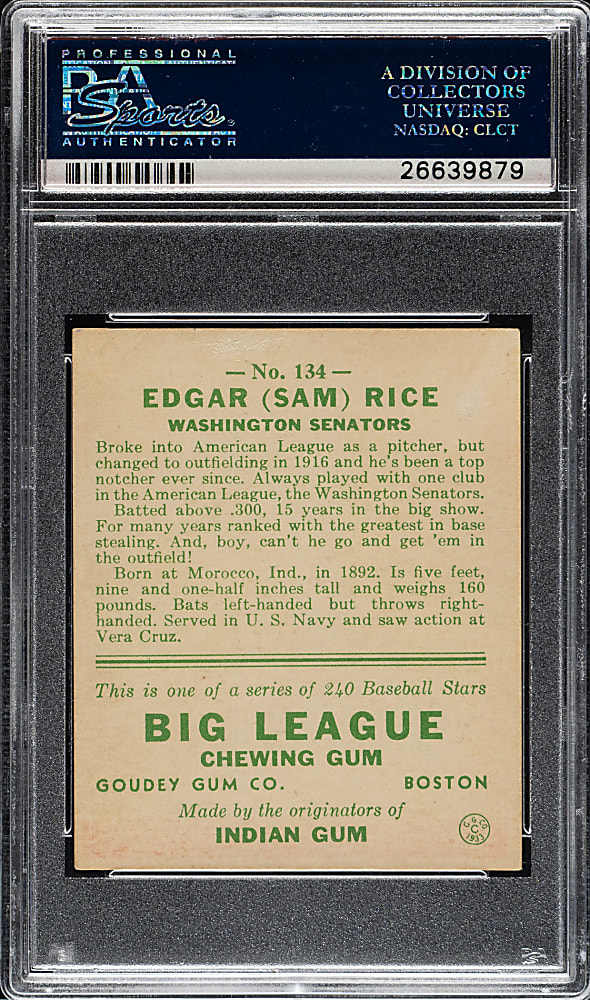 1933 R319 Goudey #134 Sam Rice PSA VG-EX 4