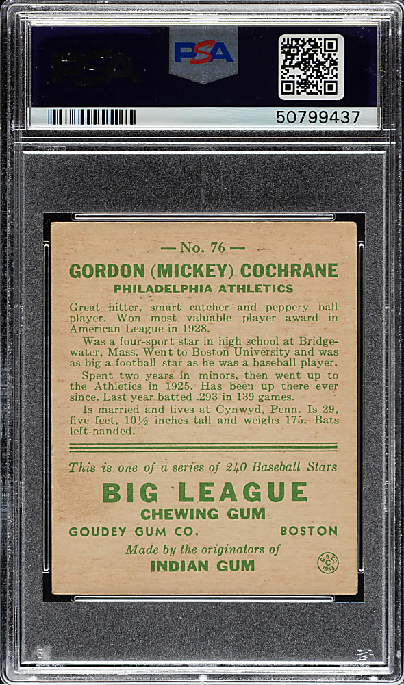 1933 R319 Goudey #76 Mickey Cochrane PSA VG-EX 4