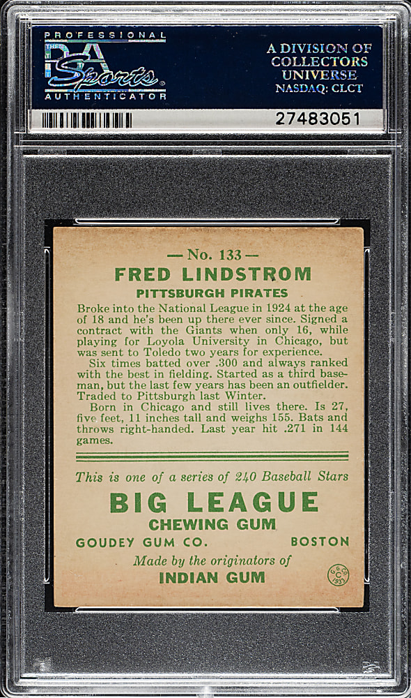 1933 R319 Goudey #133 Fred Lindstrom PSA VG-EX 4