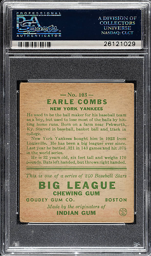 1933 R319 Goudey #103 Earle Combs PSA VG-EX 4