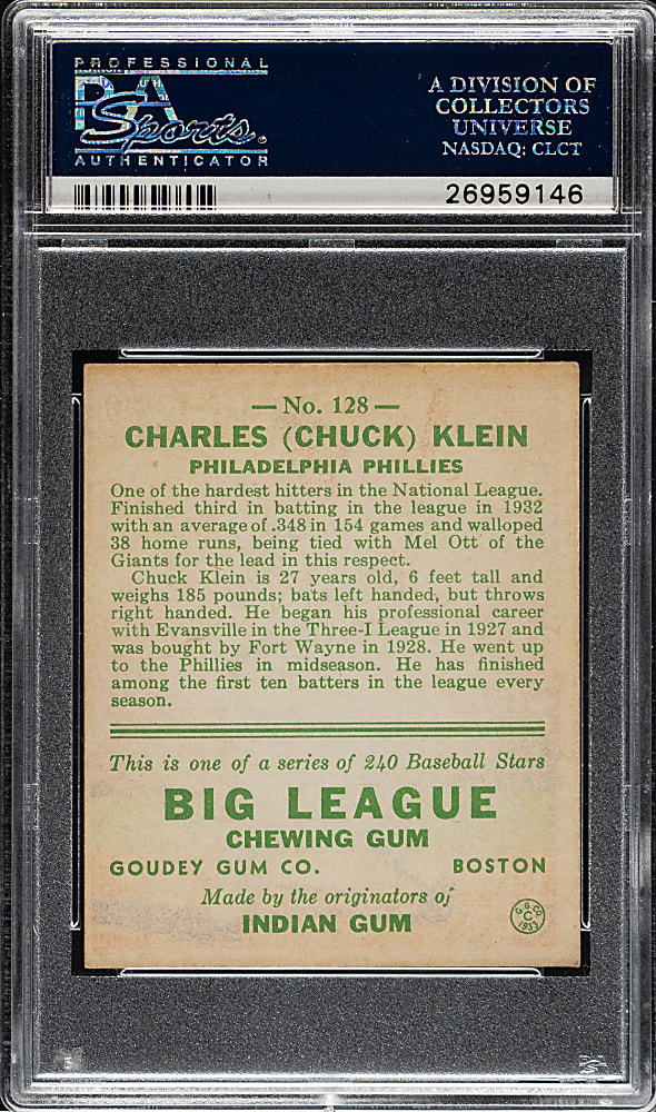 1933 R319 Goudey #128 Chuck Klein PSA EX 5