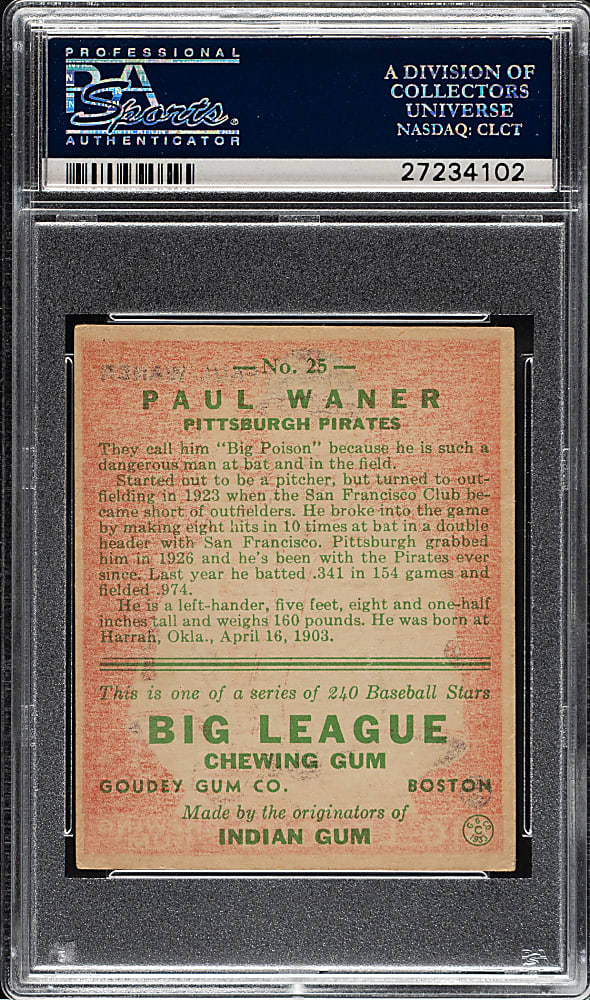 1933 R319 Goudey #25 Paul Waner PSA EX 5