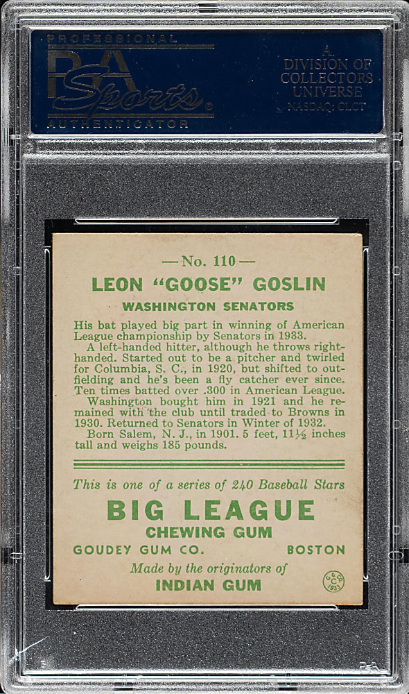 1933 R319 Goudey #110 Goose Goslin PSA EX 5