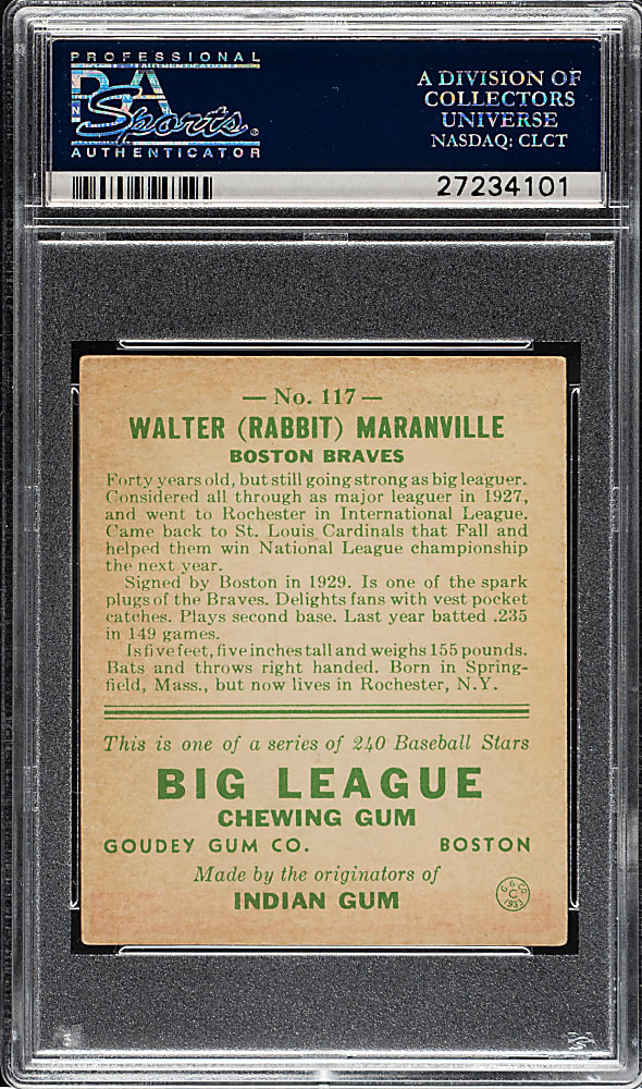 1933 R319 Goudey #117 Rabbit Maranville PSA EX 5