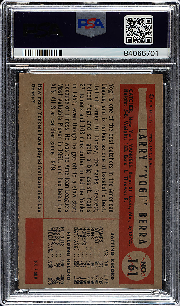 1954 Bowman #161 Yogi Berra PSA EX-MT 6