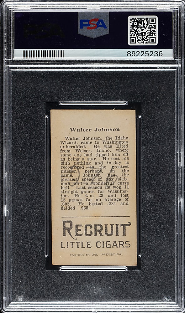 1912 T207 Brown Background Walter Johnson PSA VG-EX 4 (MK)