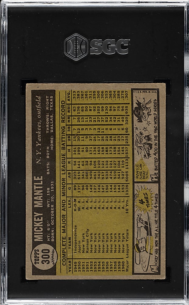 1961 Topps #300 Mickey Mantle SGC VG 3