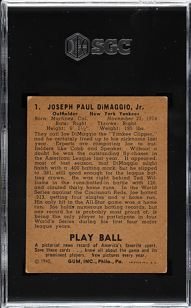 1940 R335 Play Ball #1 Joe DiMaggio SGC VG 3