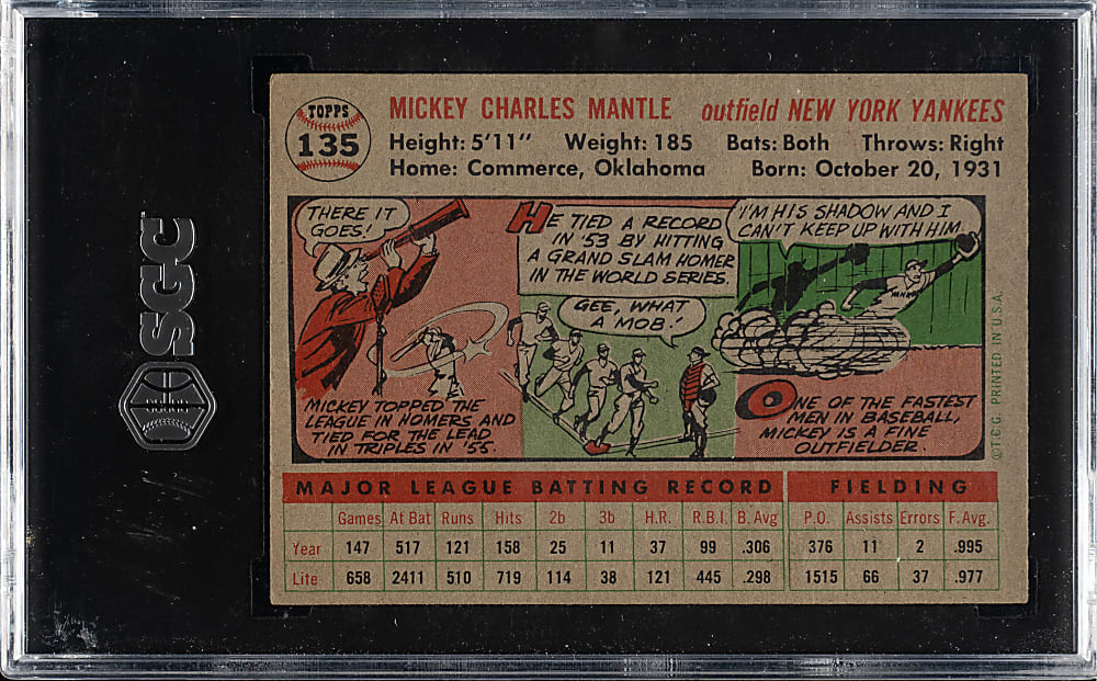 1956 Topps #135 Mickey Mantle Gray Back SGC VG/EX+ 4.5