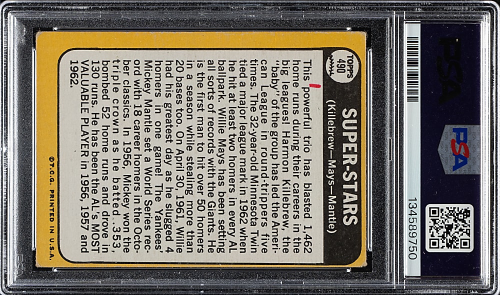 1968 Topps #490 Super Stars with Killebrew, Mays, and Mantle PSA VG 3 (MK)