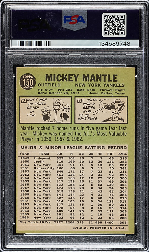 1967 Topps #150 Mickey Mantle PSA VG-EX 4
