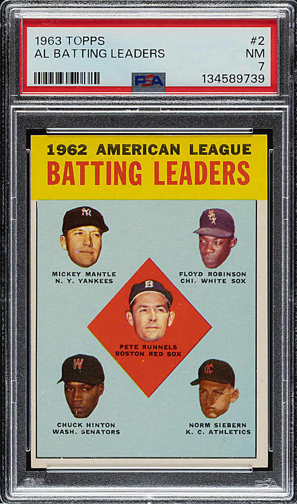 1963 Topps #2 A.L. Batting Leaders with Mickey Mantle PSA NM 7