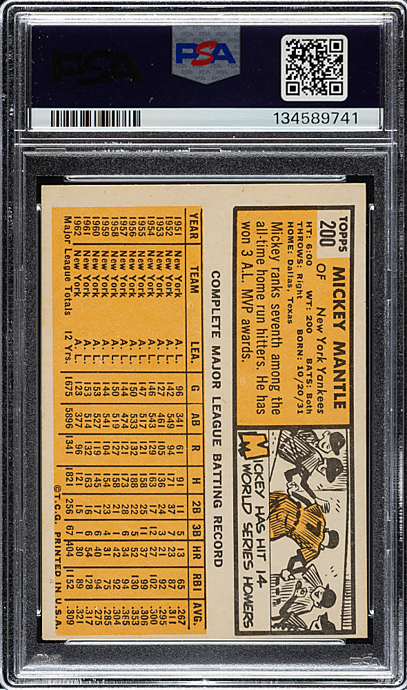 1963 Topps #200 Mickey Mantle PSA EX-MT 6