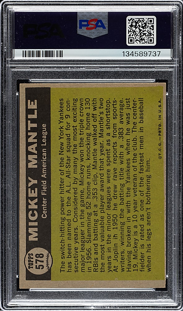 1961 Topps #578 Mickey Mantle All-Star PSA EX-MT 6