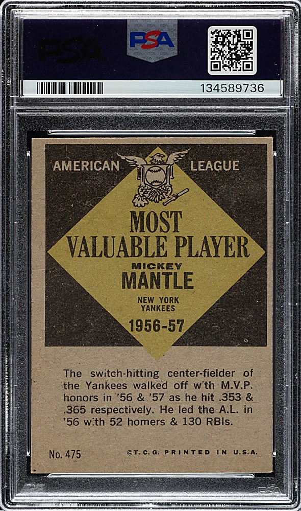 1961 Topps #475 Mickey Mantle MVP PSA VG-EX 4