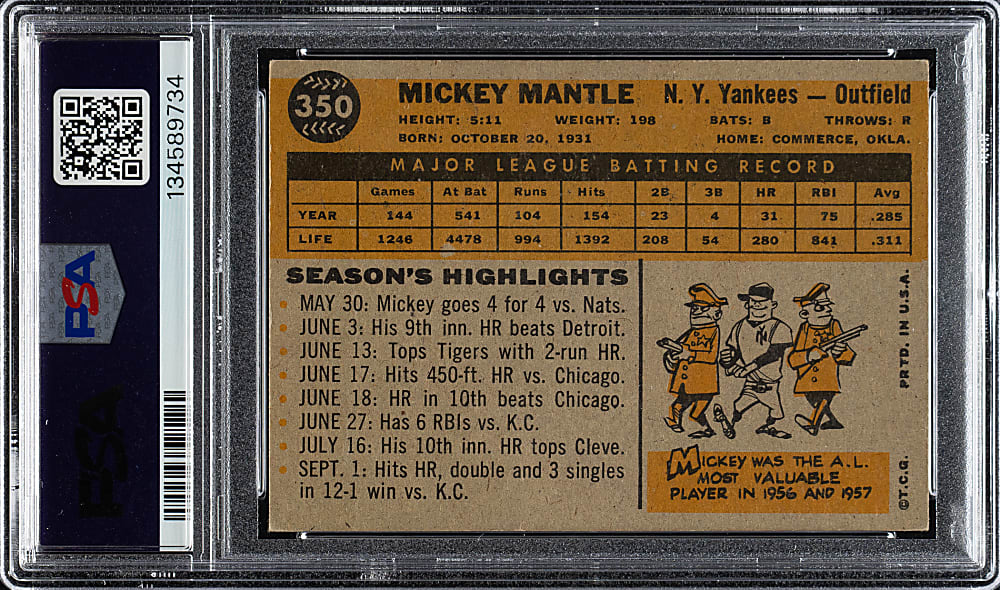 1960 Topps #350 Mickey Mantle PSA VG-EX 4