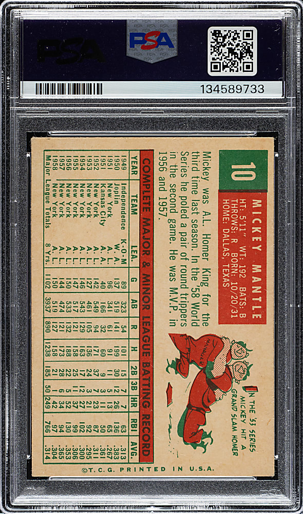 1959 Topps #10 Mickey Mantle PSA EX 5