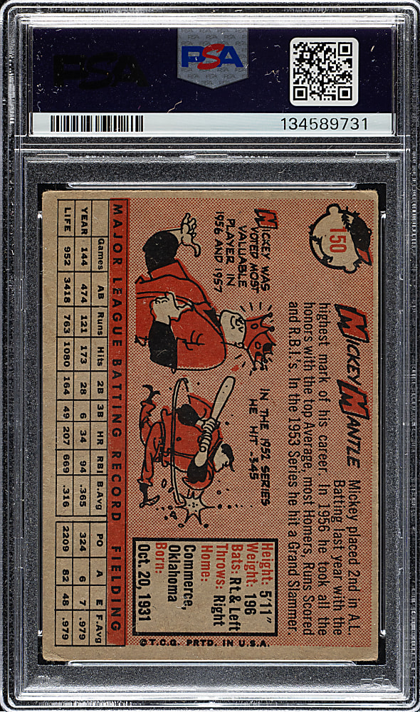 1958 Topps #150 Mickey Mantle PSA VG 3