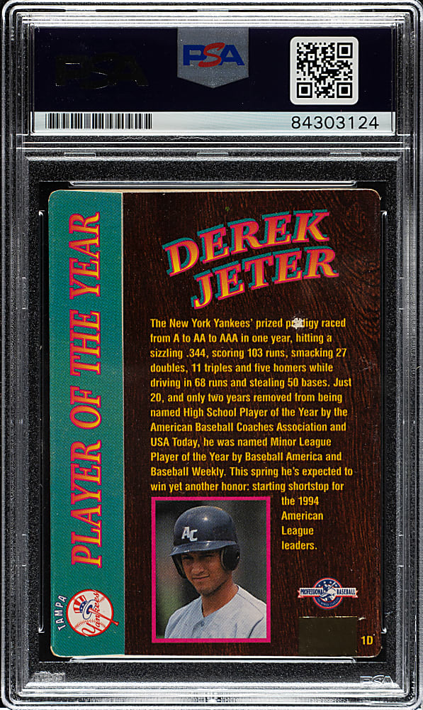 Signed 1995 Action Packed 24 KT Gold #1D Derek Jeter Autograph - PSA/DNA