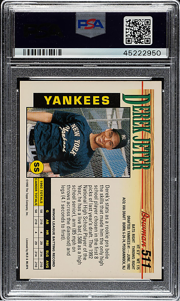 Signed 1993 Bowman #511 Derek Jeter Rookie - PSA/DNA