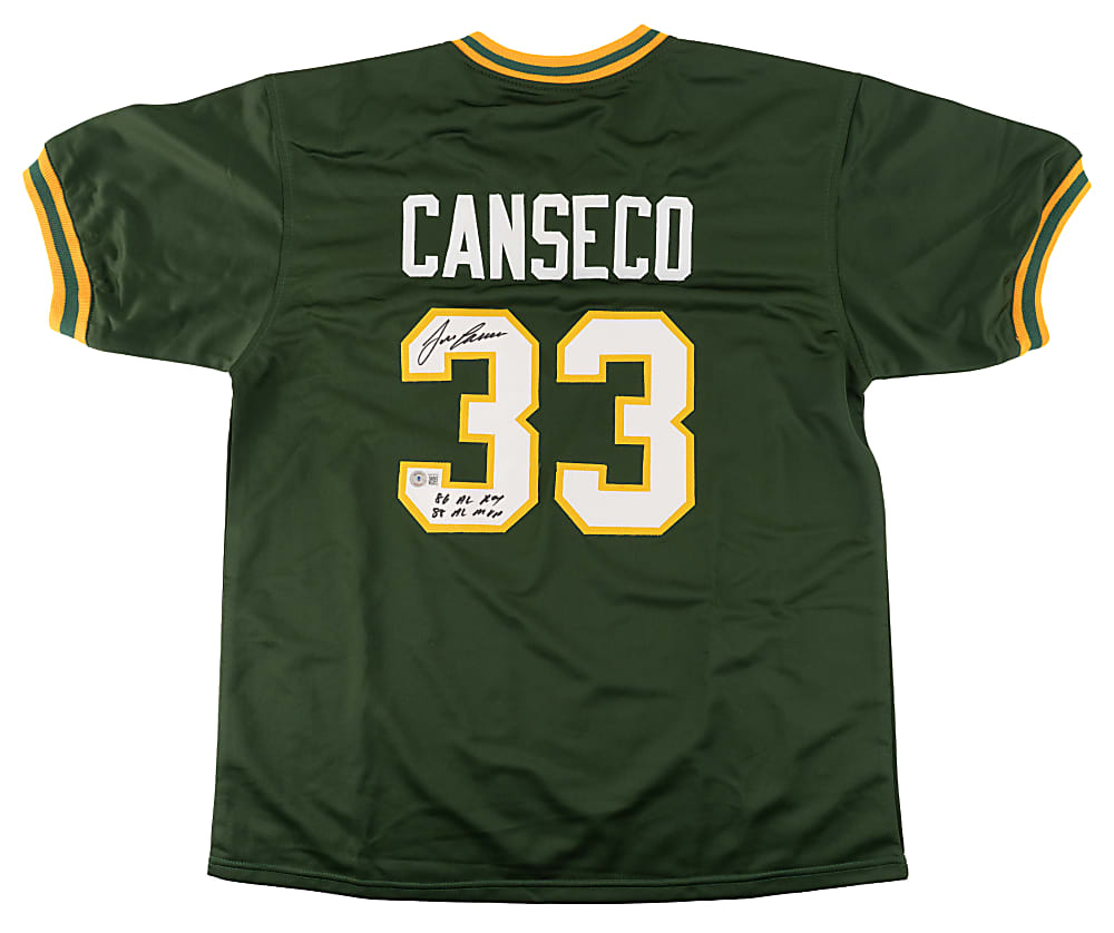 Jose Canseco Signed Oakland Athletics Jersey with "86 AL ROY" and "88 AL MVP" Inscriptions - Beckett