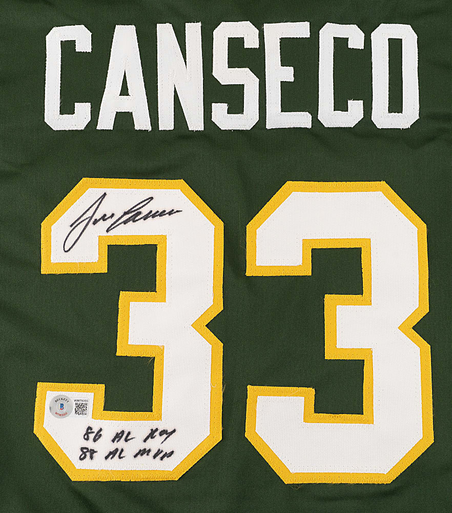 Jose Canseco Signed Oakland Athletics Jersey with "86 AL ROY" and "88 AL MVP" Inscriptions - Beckett