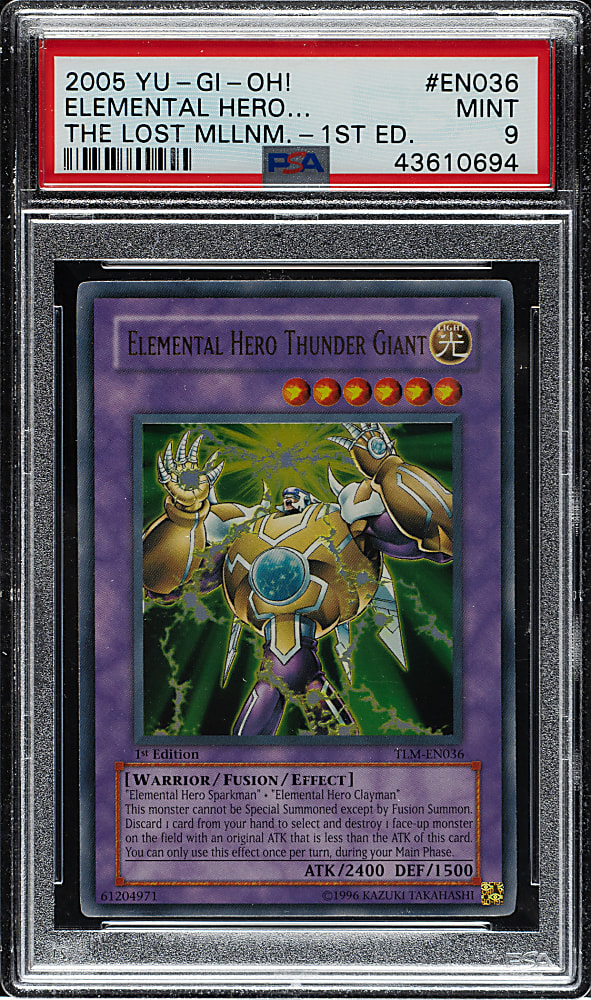 2005 Yu-Gi-Oh! The Lost Millennium 1st Edition #EN036 Elemental Hero Thunder Giant Ultra Rare PSA MINT 9