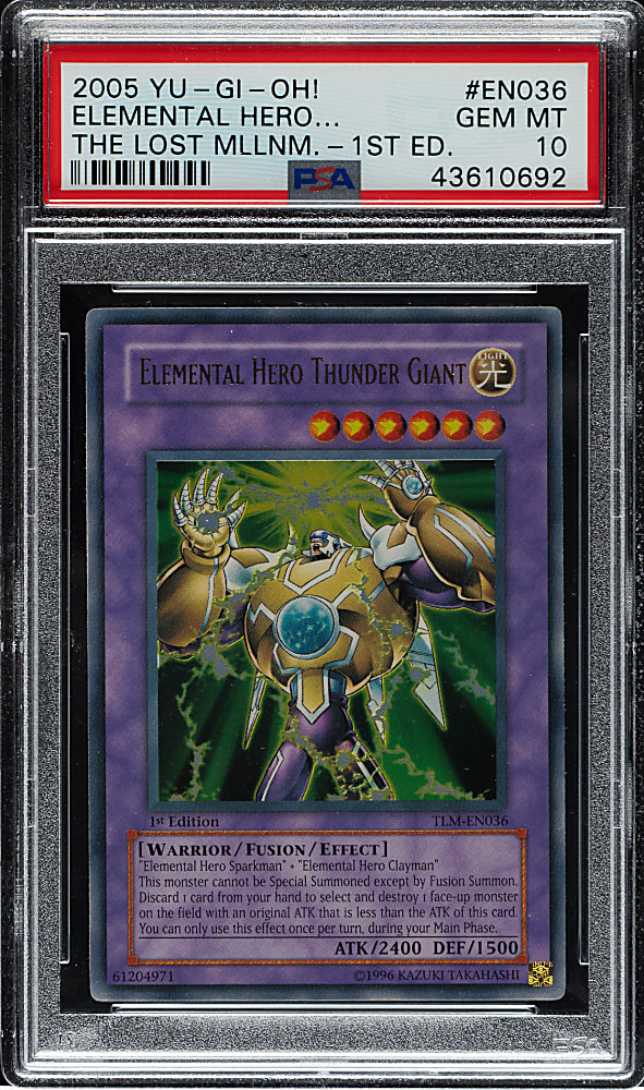 2005 Yu-Gi-Oh! The Lost Millennium 1st Edition #EN036 Elemental Hero Thunder Giant Ultra Rare PSA GEM MINT 10