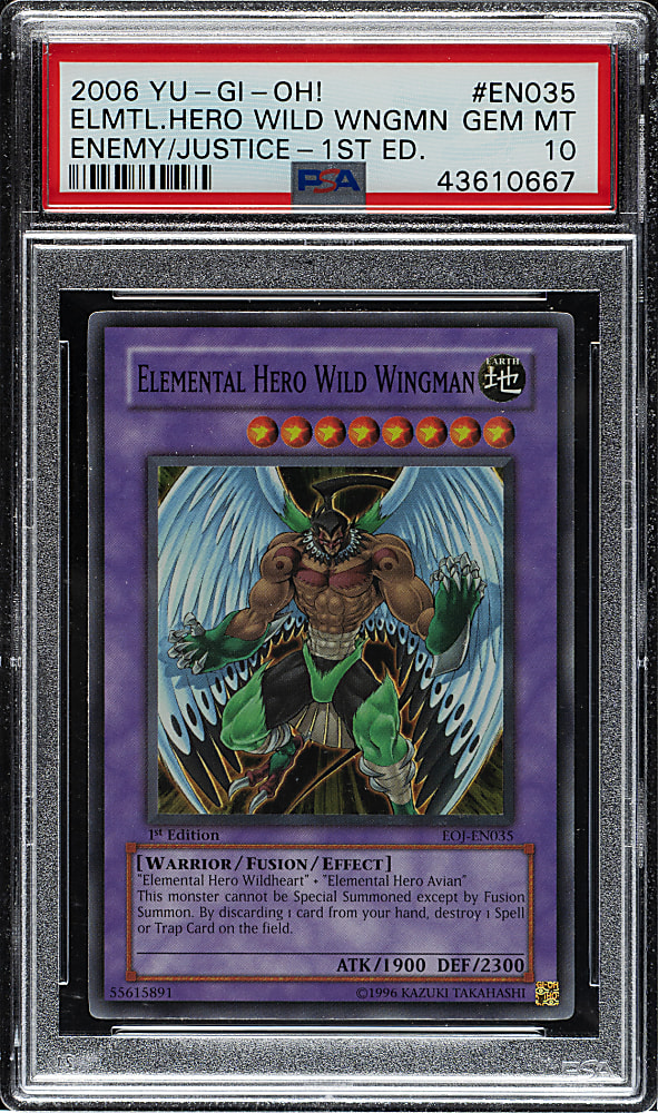 2006 Yu-Gi-Oh! Enemy of Justice 1st Edition #EN035 Elemental Hero Wild Wingman Super Rare PSA GEM MINT 10