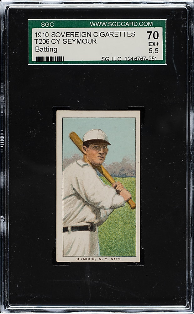 1909-1911 T206 White Border Cy Seymour Batting SGC EX+ 70 - Sovereign 350 Back
