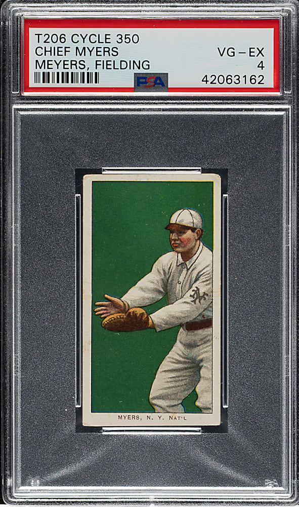 1909-1911 T206 White Border Chief Myers Fielding PSA VG-EX 4 - Cycle 350 Back