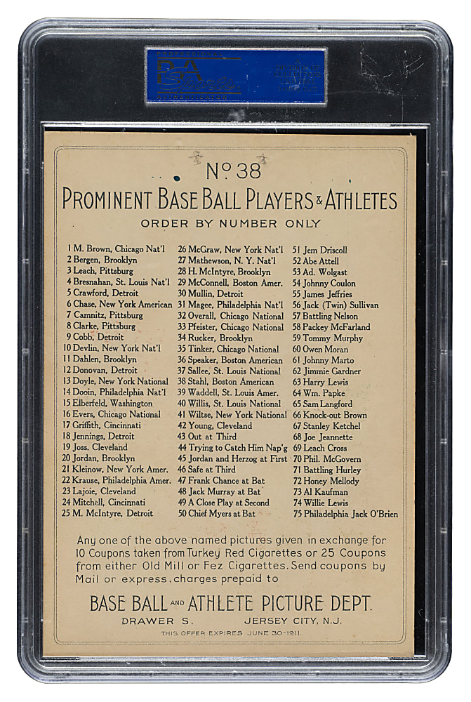 1911 T3 Turkey Red #38 Jake Stahl PSA Authentic