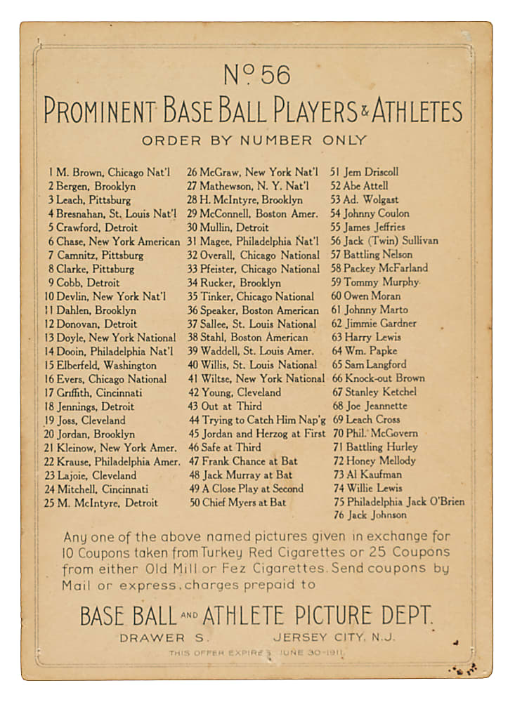 1911 T9 Turkey Red Boxing #56 Jack (Twin) Sullivan